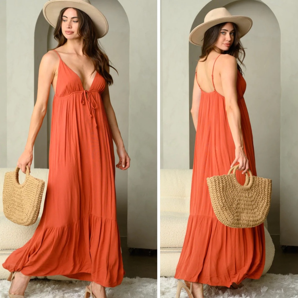 #32 V-NECK FRONT TIE MAXI DRESS - Picture 1 of 5